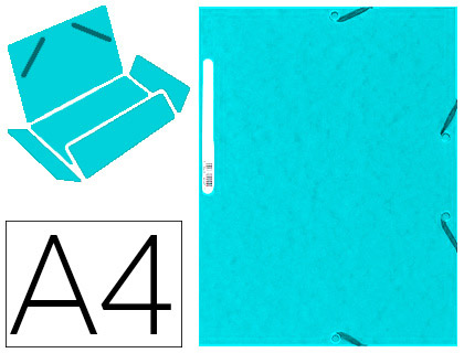 Chemise exacompta carte lustrée 5/10e 400g 3 rabats et élastique a4 format 240x320mm coloris turquoise