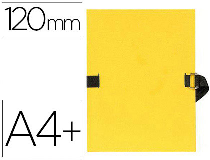 Chemise exacompta carton papier toilé 240x320mm dos extensible 120mm sangle coton boucle crantée coloris jaune