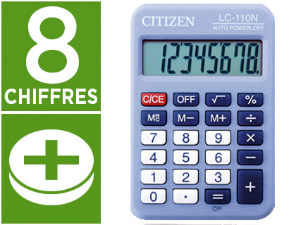 Fournitures de bureau : Calculatrice citizen poche lc-110n 8 chiffres coloris bleu
