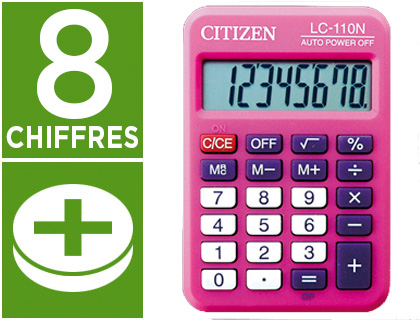 Fournitures de bureau : Calculatrice citizen poche lc-110n 8 chiffres coloris rose