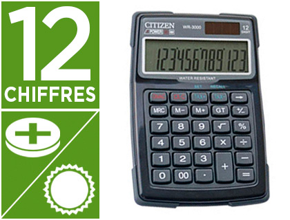 Fournitures de bureau : Calculatrice citizen bureau wr-3000 12 chiffres 