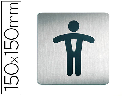 Fournitures de bureau : Plaque pictogramme durable wc homme carré grand format acier brossé inoxydable pastille adhésive au dos 150x150mm