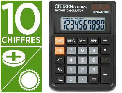 Fournitures de bureau : Calculatrice citizen bureau sdc-022s 10 chiffres 