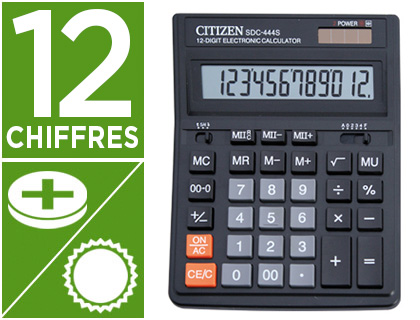 Fournitures de bureau : Calculatrice citizen bureau sdc-444s 12 chiffres 