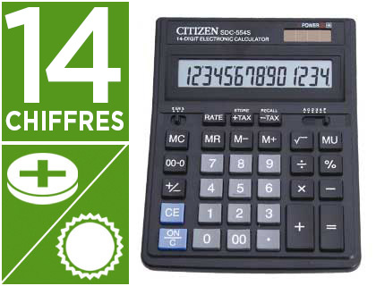 Fournitures de bureau : Calculatrice citizen bureau sdc-554s 14 chiffres coloris noir