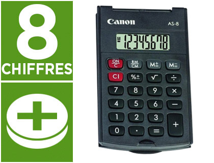 Fourniture de bureau : Calculatrice canon poche as-8 8 chiffres 