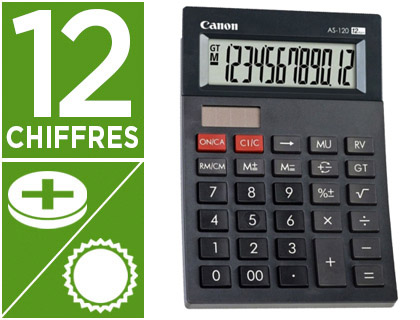 Fourniture de bureau : Calculatrice canon as-120 12 chiffres