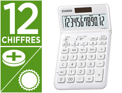Fourniture de bureau : Calculatrice casio jw 200 sc we grand écran 12 chiffres coloris blanc