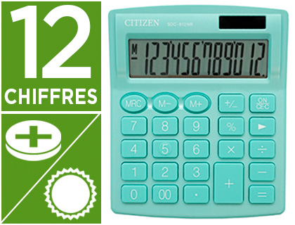 Fourniture de bureau : Calculatrice citizen bureau sdc-812nrlge 12 chiffres coloris vert