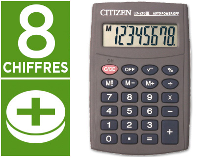Fournitures de bureau : Calculatrice citizen poche lc-210n 8 chiffres