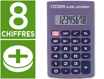 Fournitures de bureau : Calculatrice citizen poche lc-310n 8 chiffres 