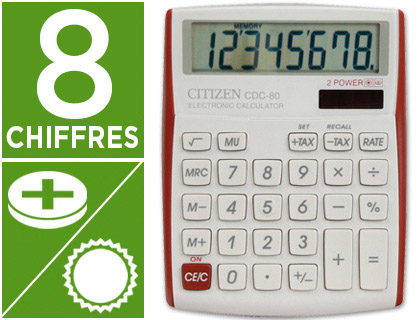 Fournitures de bureau : Calculatrice citizen bureau cdc-80 8 chiffres fonction financière coloris bordeaux