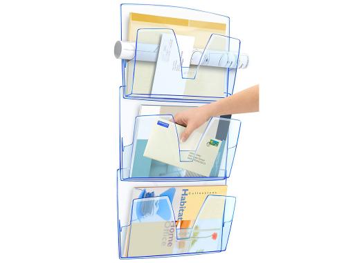 Fourniture de bureau : Corbeille murale cep ice 3 cases clipsables polystyrene a4 decoupe laterale pour a3 coloris bleu glacier
