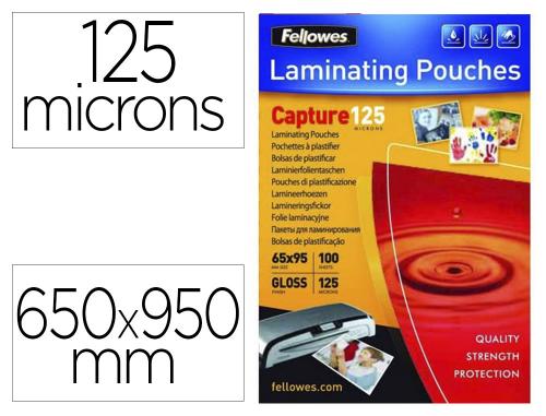 Fournitures de bureau : Pochette plastification fellowes brillante transparente 65x95mm 125 microns boite 100