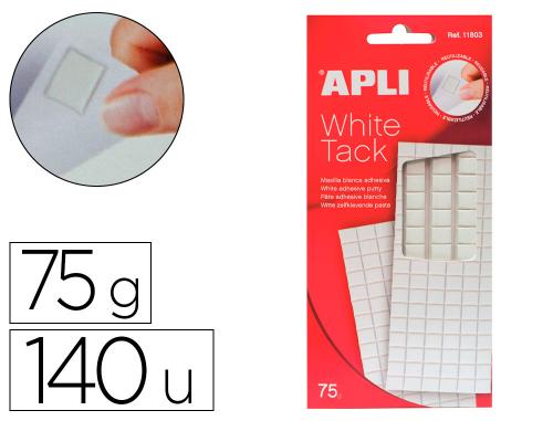 Papeterie Scolaire : Pâte adhésive apli tack blanche pré-découpée en carrés enlevable réutilisable supporte jusqu'à 75g pack 114 unités
