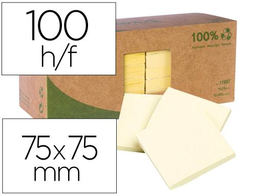 Papeterie Scolaire : Bloc-notes apli papier recyclé 75x75mm 100f adhésives coloris jaune lot de 12 
