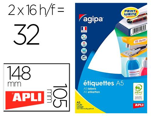 Papeterie Scolaire : Étiquette adhésive apli agipa multi-usage rectangulaire permanente 105x148mm toute imprimante étui de 32
