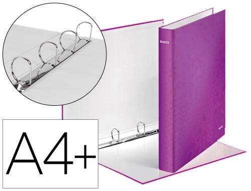 Classeur leitz wow 4 anneaux en d 25mm carton pelliculé robuste a4+ 275x40x318mm dos 40mm coloris violet