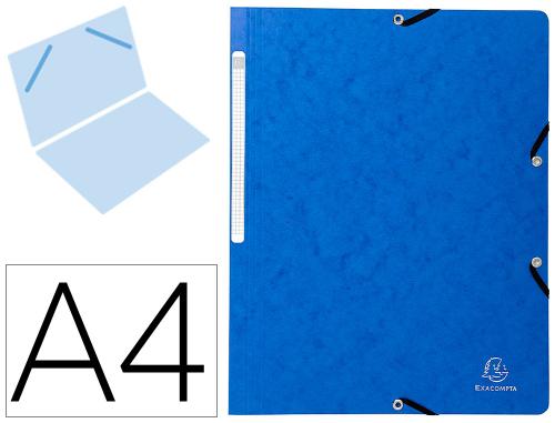 Chemise exacompta sans rabat carte lustrée 4,5/10e a4 24x32cm étiquette dos élastique coloris bleu