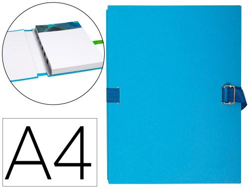 Chemise exacompta rabat en pied carton recouvert a4 23x32cm dos extensible 13cm sangle boucle coloris bleu clair