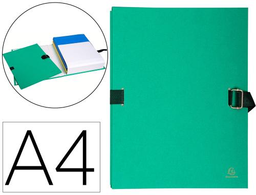 Chemise exacompta rabat en pied carton recouvert a4 23x32cm dos extensible 13cm sangle boucle coloris vert clair
