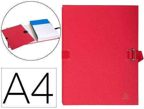 Chemise exacompta rabat en pied carton recouvert a4 dos extensible 13cm sangle boucle coloris rouge