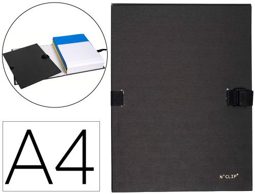 Chemise exacompta n'clip rabat en pied carton recouvert 10/10e a4 dos extensible 13cm clip sangle coloris noir