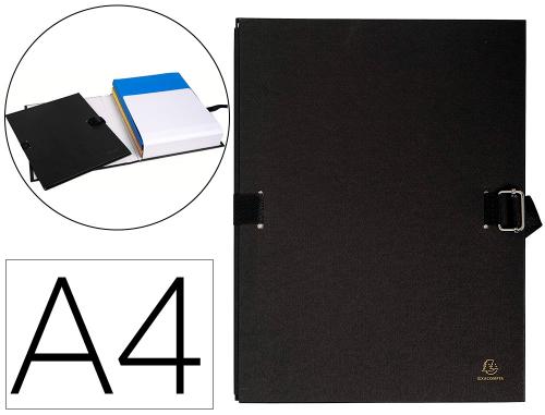 Chemise exacompta rabat en pied carton recouvert a4 23x32cm dos extensible 13cm sangle boucle coloris noir