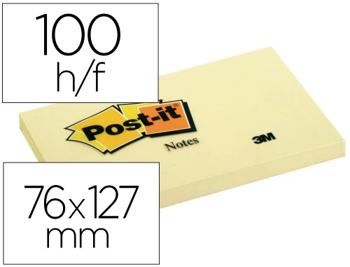 Fournitures de bureau : Bloc-notes post-it 76x127mm 100f/bloc repositionnables coloris jaune lot 16 blocs + 4 gratuits