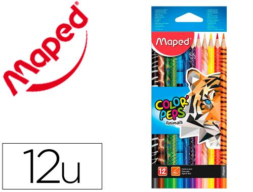 Papeterie Scolaire : Crayon couleur maped color'peps animals triangulaire mine tendre resistante - 12 unités