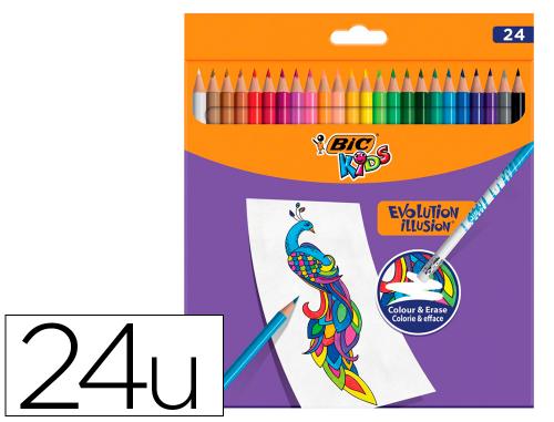 Fournitures de bureau : Crayon couleur bic evolution illusion resine de synthese corps rond mine tres solide effacable etui 24