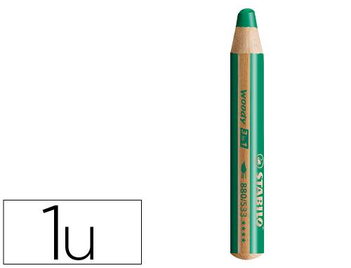 Fournitures de bureau : Crayon couleur stabilo woody 3in1 bois pefc multi-usage toute surface ardoise tableau tout type coloris vert fonce