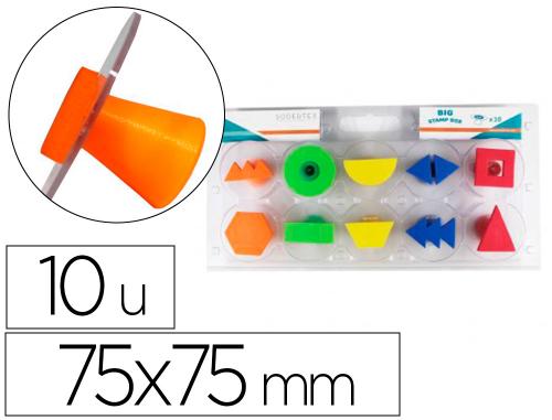 Fourniture de bureau : Tampons sodertex formes a gogo en mousse double densite avec poignee 75x75mm 10 pièces coloris assortis
