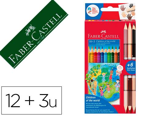 Fourniture de bureau : Crayon de couleur triangulaires faber castell enfants du monde couleurs de peau - boite de 12 + 3