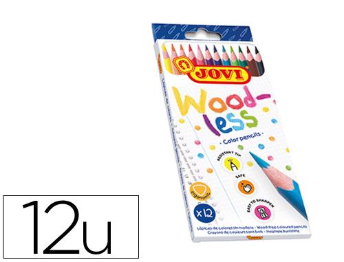 Fournitures de bureau : Crayon couleur jovi woodless triangulaire mine resistante haut pouvoir couvrant inodore couleurs vives etui de 12 