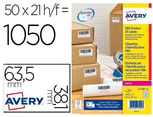 Papeterie Scolaire : Étiquette avery L7230-50 identification fba compatible code barre pdf amazon idéal étiquetage produits 63,5x38,1mm 1050 unités