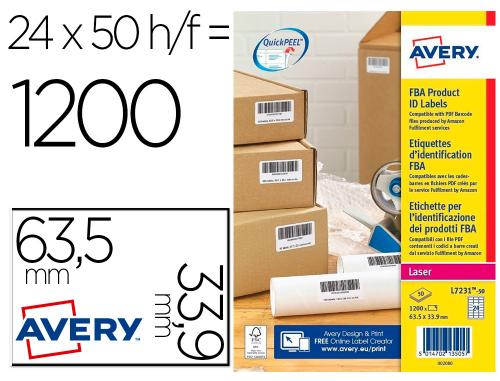 Papeterie Scolaire : Étiquette avery L7231-50 identification fba compatible code barre pdf amazon idéal étiquetage produits 63,5x33,9mm 1200 unités