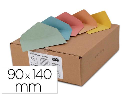 Papeterie Scolaire : Enveloppe gpv election papier couleur recycle 75g 90x140mm patte triangulaire sans gommage 6 coloris boite 1000 