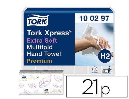 Papeterie Scolaire : Essuie main Tork Xpress interfoliés premium extra-Doux extra soft H2 blanc 34x21 paquet de 21 x 100 Essuie-mains