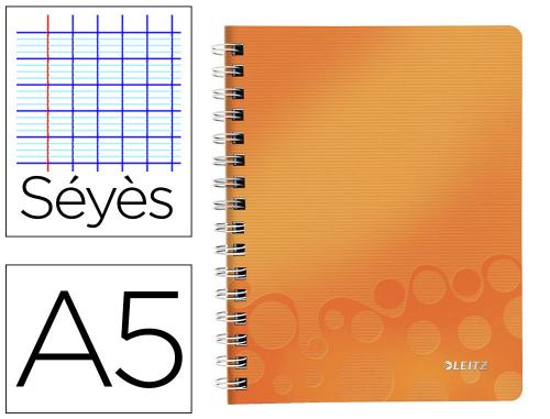 Papeterie Scolaire : Cahier spirale leitz wow couverture polypropylène a5 160p 5x5mm microperforé coloris orange