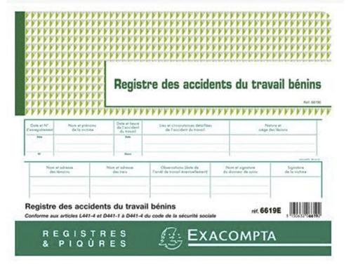 Papeterie Scolaire : Exacompta 6619E Piqûre 24x32cm registre des accidents du travail