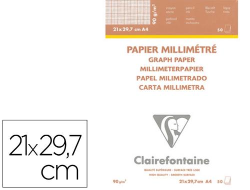 Bloc encollé de 50 feuilles de Papier Vélin millimétré bistre, 90 g/m², A4