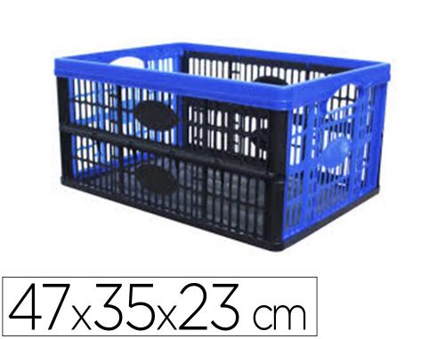 Papeterie Scolaire : Bac rangement viso pliable 32l polypropylene robuste empilable couvercle 2 poignees coloris noir/bleu
