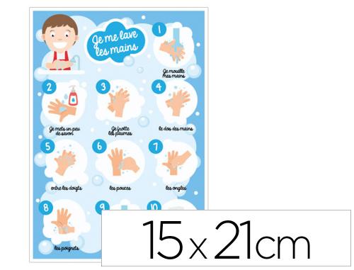 Papeterie Scolaire : Plaque adhesive signalétique biz consigne d'hygiène je me lave les mains 15x21cm
