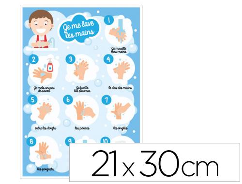 Papeterie Scolaire : Plaque adhesive signaletique biz consigne d'hygiène je me lave les mains 21x30cm