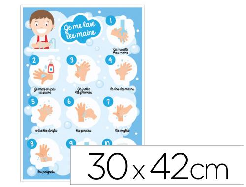 Papeterie Scolaire : Plaque adhesive signaletique biz consigne d'hygiène je me lave les mains 30x42cm