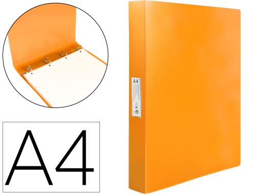 Classeur liderpapel 4 anneaux 25mm a4 260x315mm polypropylene dos 40mm porte-cartes visite coloris orange fluo