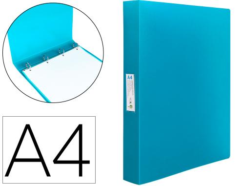 Classeur 4 anneaux Liderpapel polypropylène A4 dos 40mm porte-cartes visite coloris bleu ciel