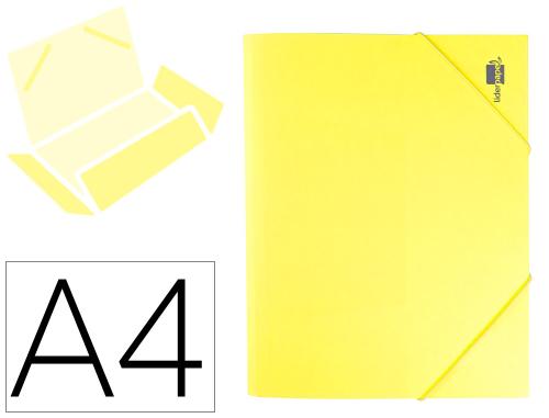 Chemise liderpapel polypropylene dos flexible a4 210x297mm 4/10e 3 rabats 100f elastique jaune