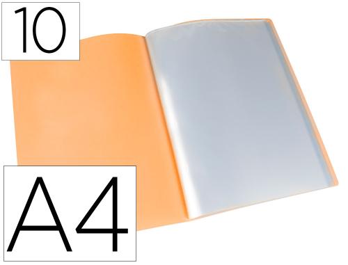 Papeterie Scolaire : Protege-documents liderpapel polypropylene couverture flexible 10 pochettes fixes a4 210x297mm orange fluo